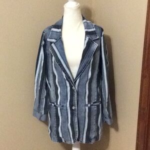 DG2 by Diane Gilman Striped Jean Jacket - Blue and Gray